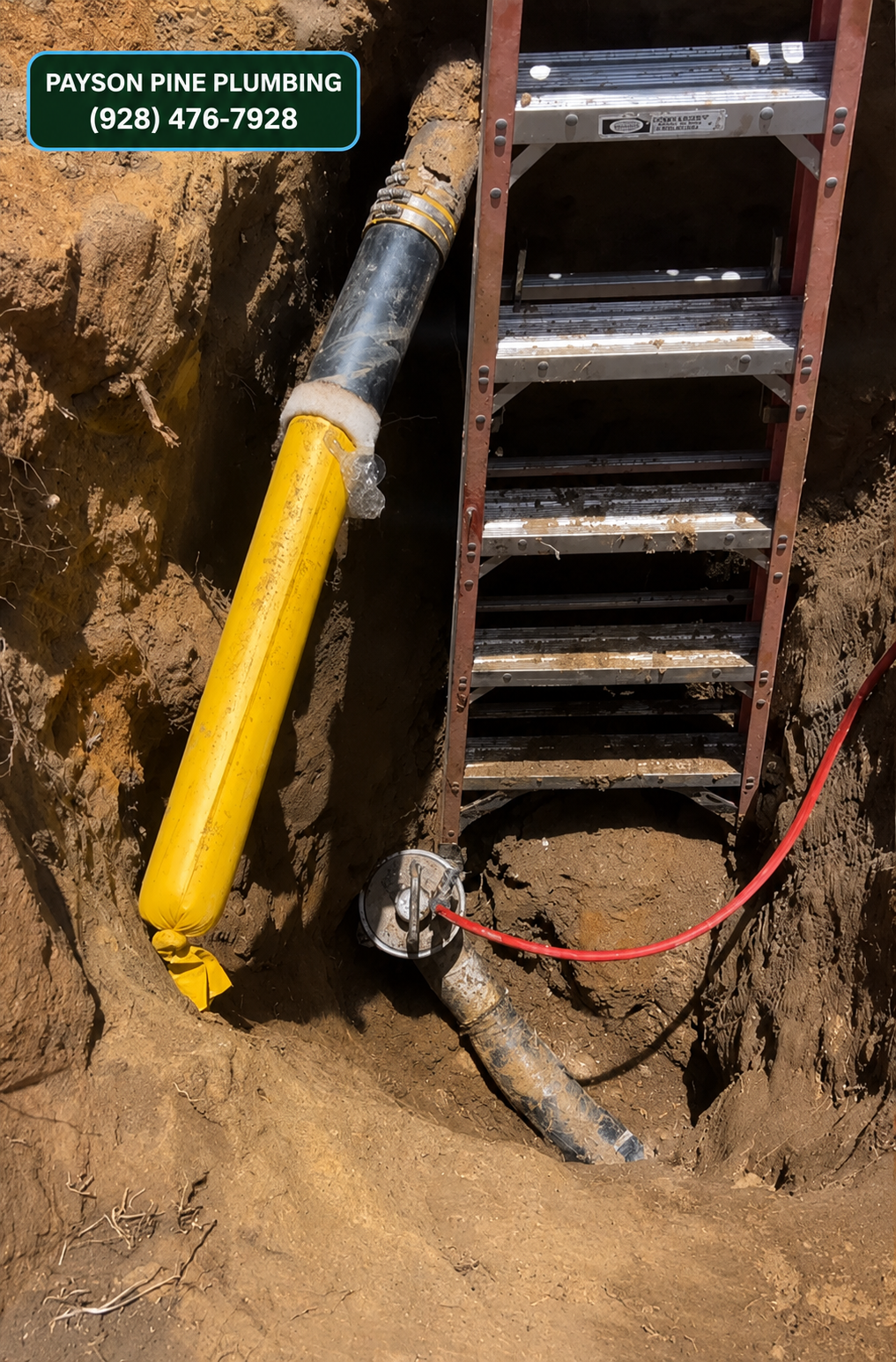 Underground gas line installation in a deep trench in Payson, Arizona